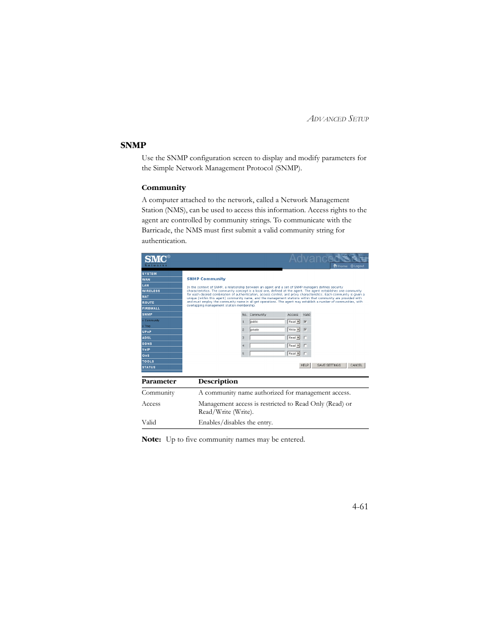 Snmp, Snmp -61 | SMC Networks SMC7908VoWBRA User Manual | Page 95 / 137