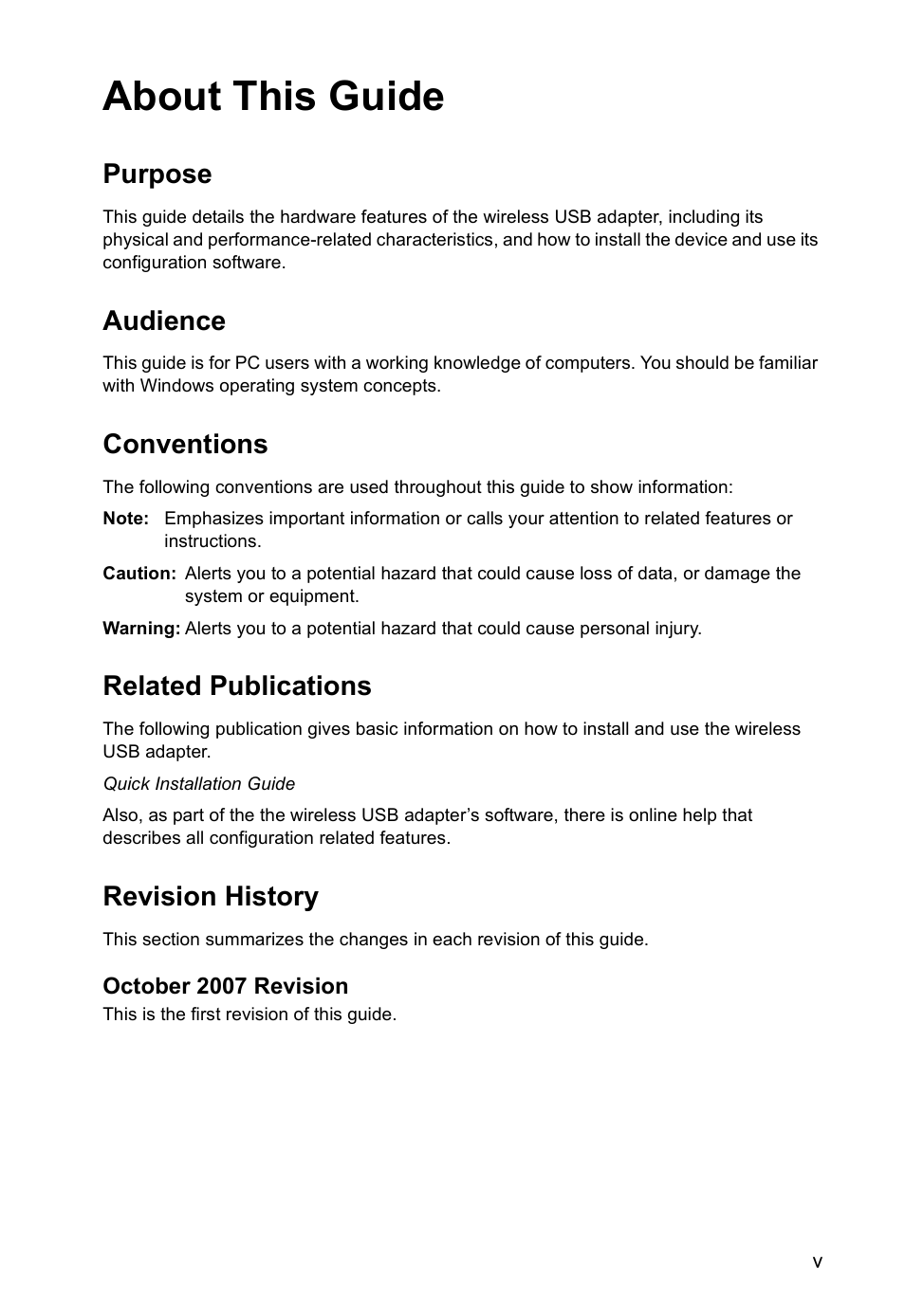 About this guide, Purpose, Audience | Conventions, Related publications, Revision history | SMC Networks SMCWUSBS-N User Manual | Page 13 / 64