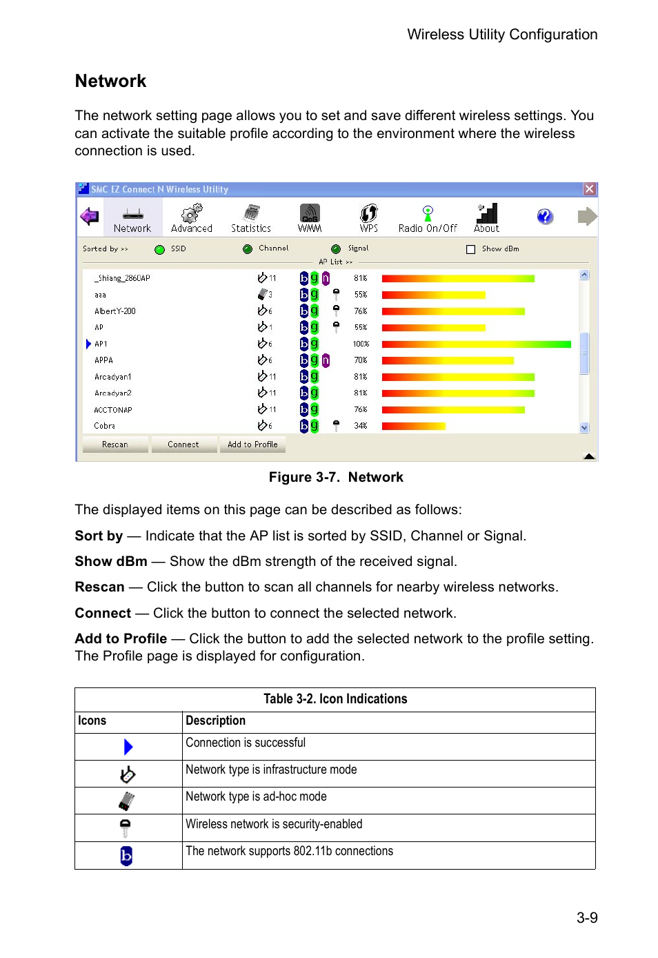 Network, Network 3-9 | SMC Networks SMCWUSBS-N User Manual | Page 33 / 64