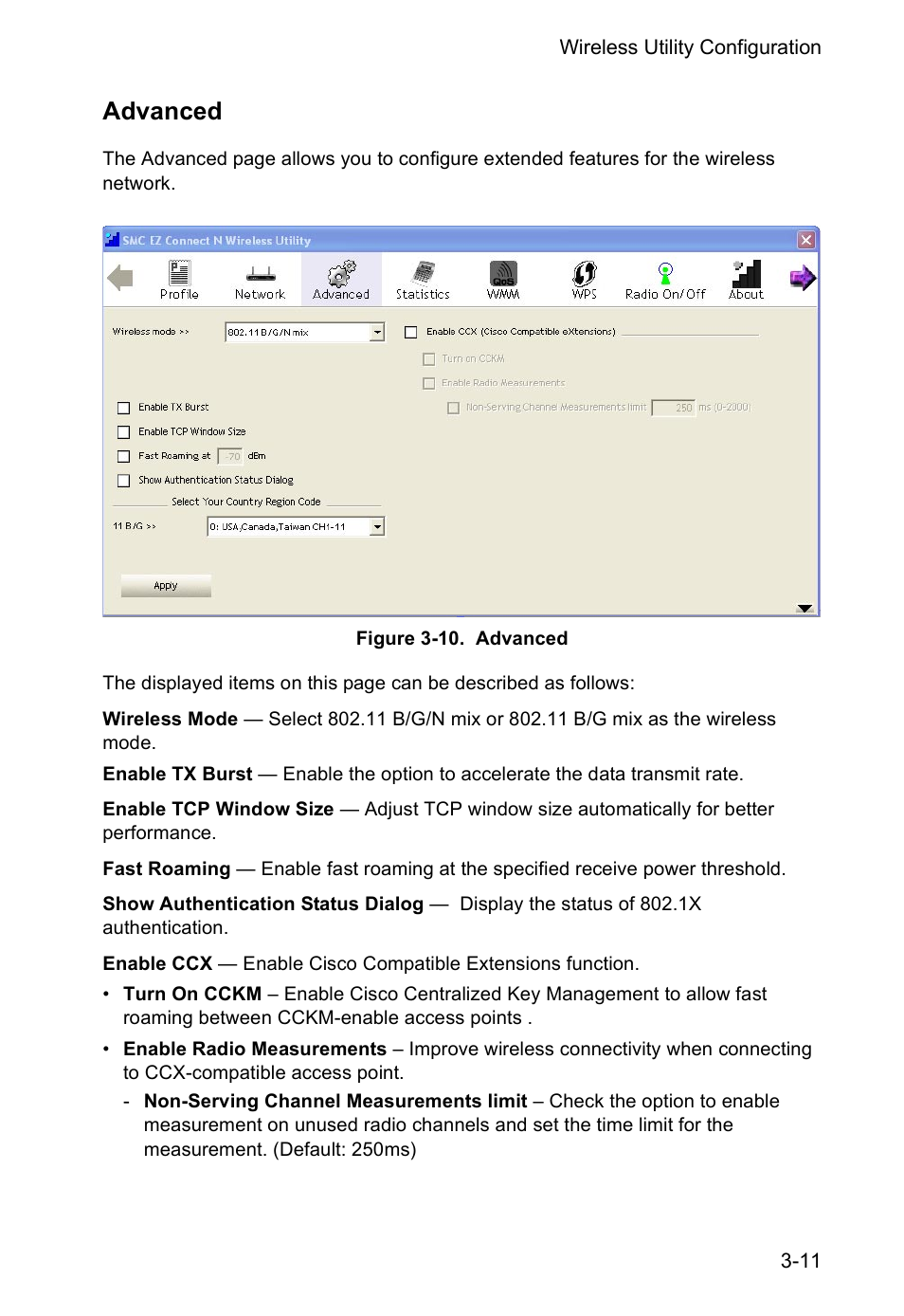 Advanced, Advanced 3-11 | SMC Networks SMCWUSBS-N User Manual | Page 35 / 64