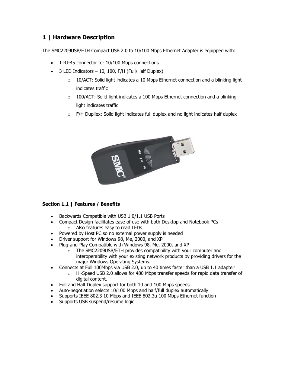 Hardware description | SMC Networks EZ Networking SMC2209USB/ETH User Manual | Page 4 / 17