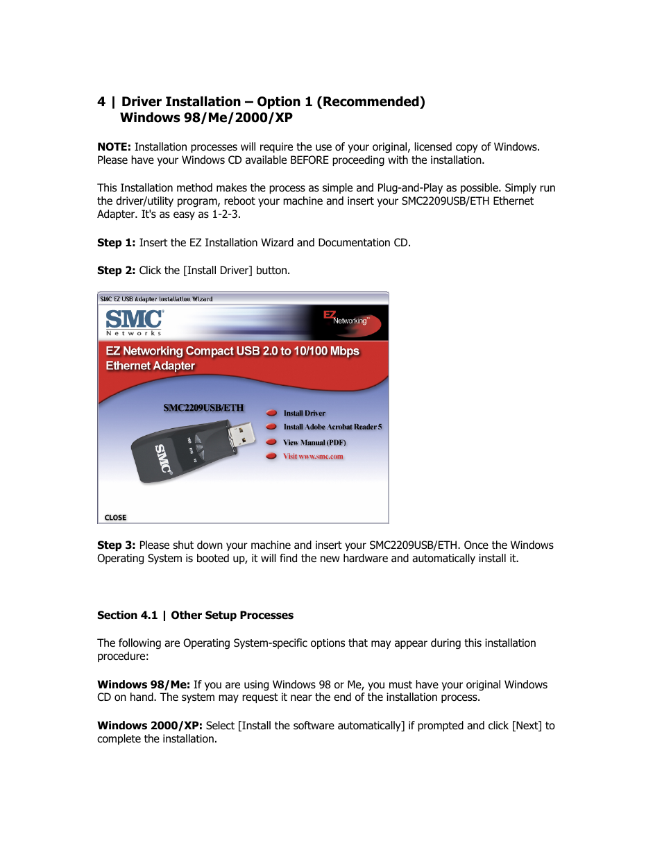 Driver installation - option 1 | SMC Networks EZ Networking SMC2209USB/ETH User Manual | Page 6 / 17