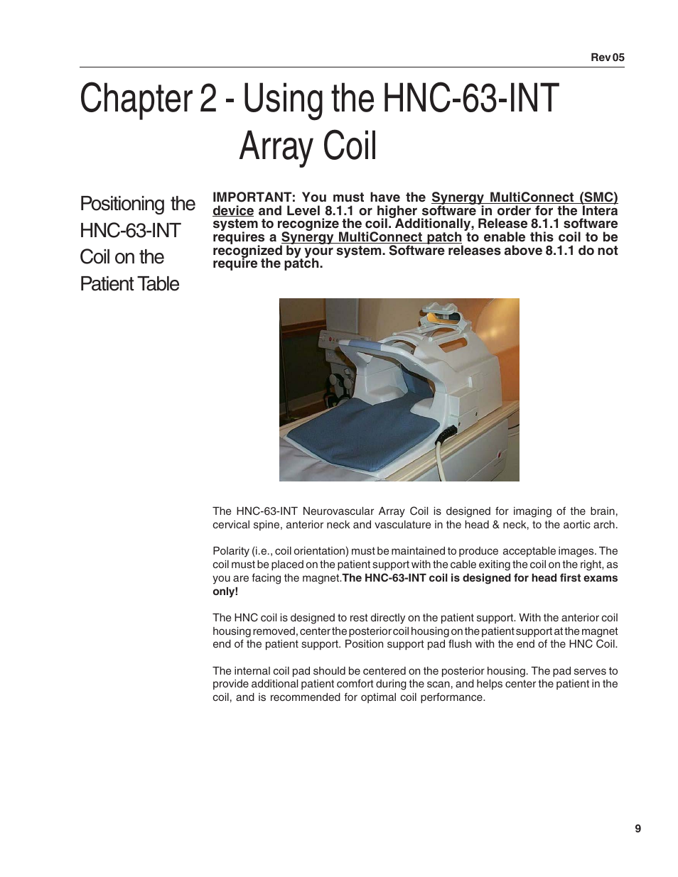 Chapter 2 - using the hnc-63-int array coil | SMC Networks Invivo HNC-63-INT User Manual | Page 9 / 27