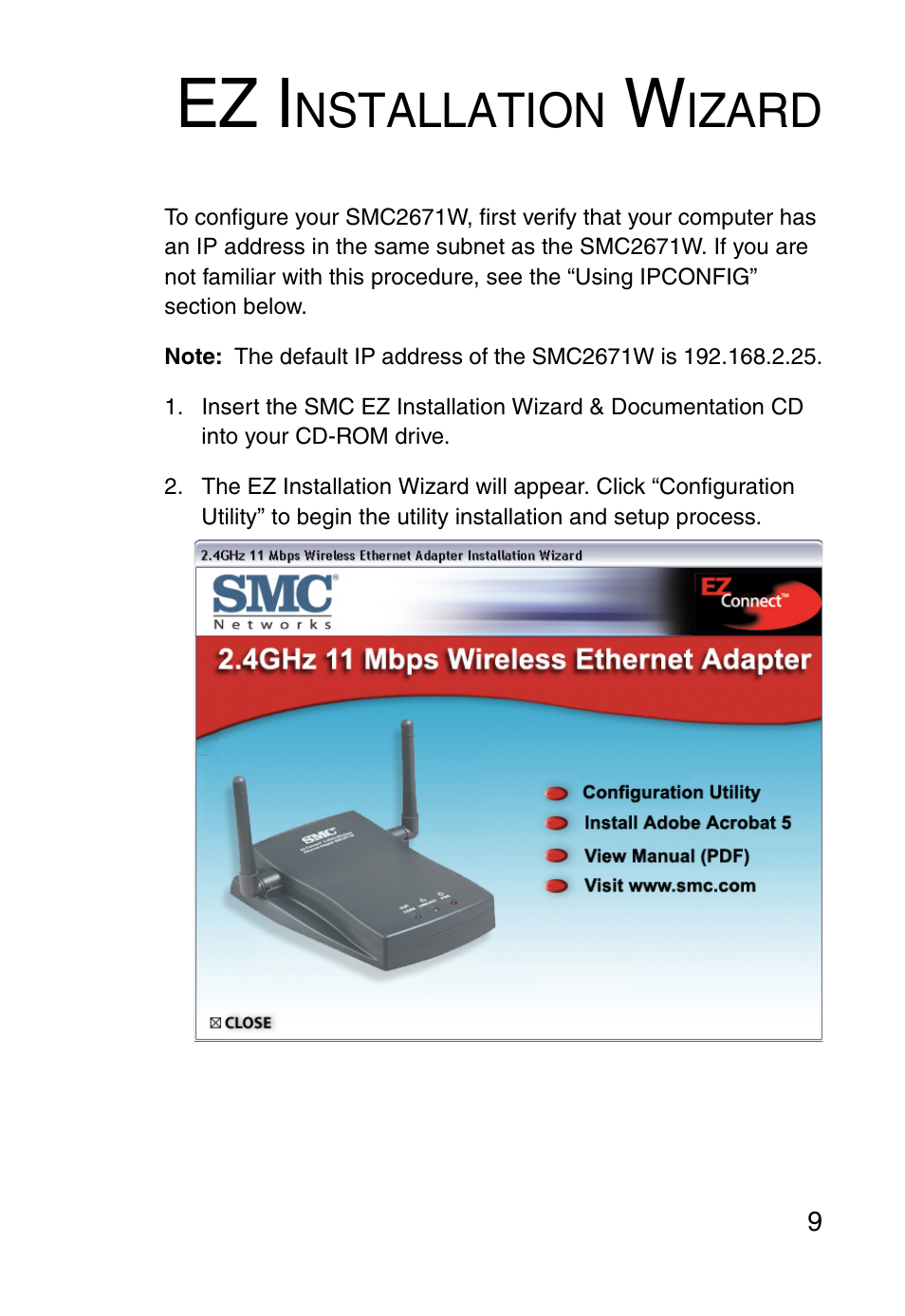 Ez installation wizard, Ez i, Nstallation | Izard | SMC Networks 5MC2671W User Manual | Page 21 / 76