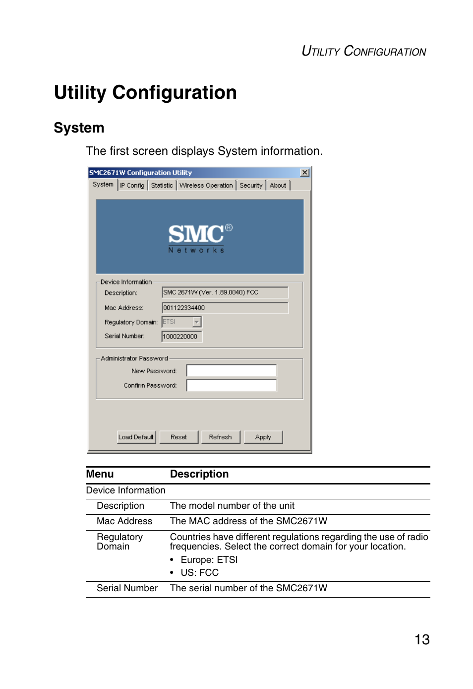 Utility configuration, System | SMC Networks 5MC2671W User Manual | Page 25 / 76