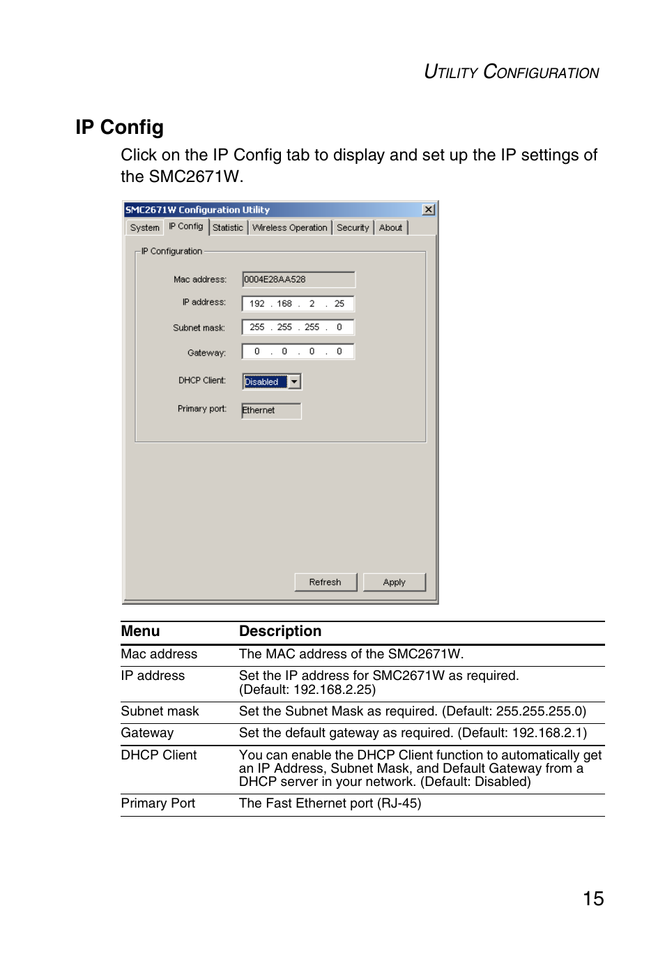 Ip config, 15 ip config | SMC Networks 5MC2671W User Manual | Page 27 / 76