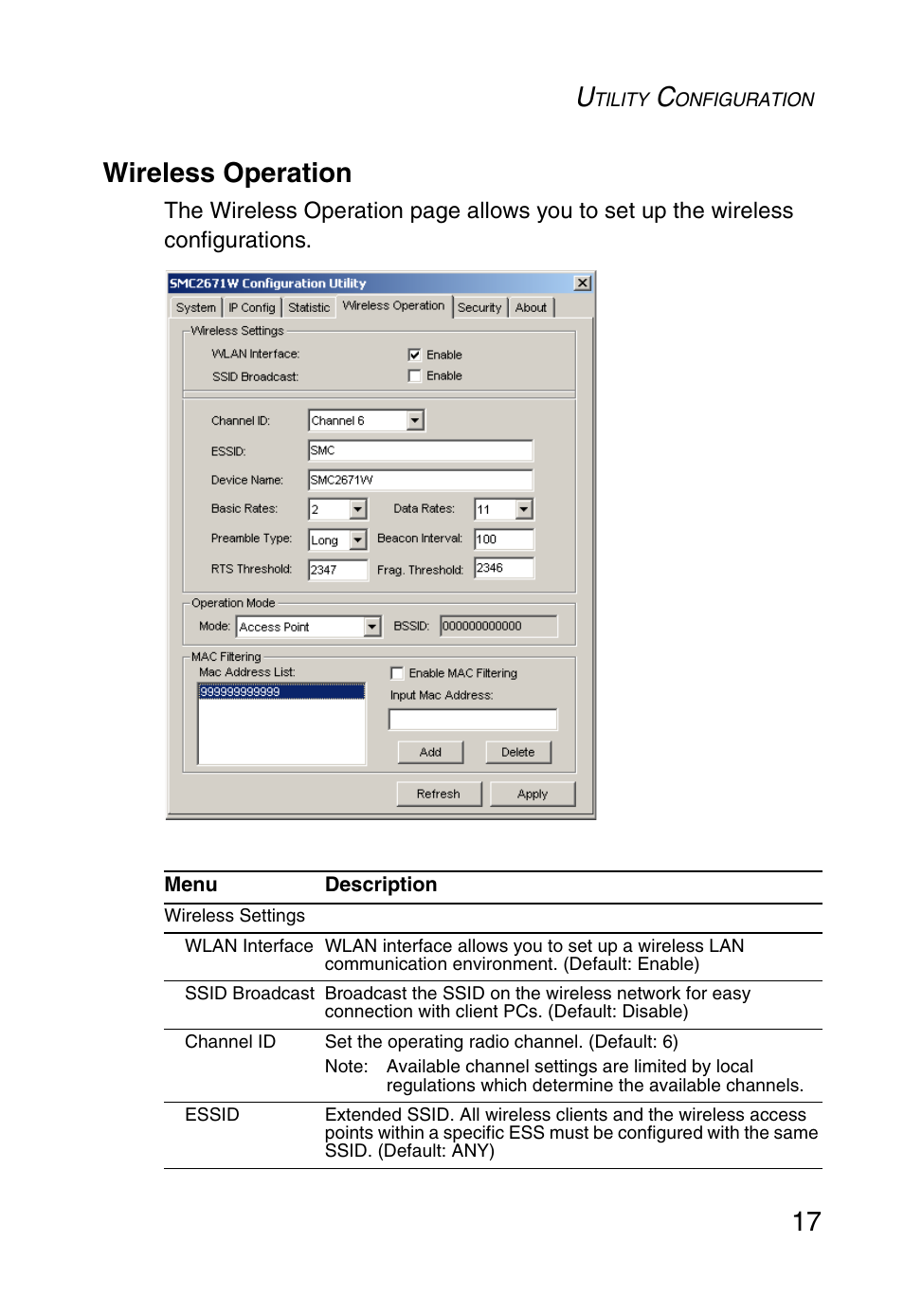 Wireless operation, 17 wireless operation | SMC Networks 5MC2671W User Manual | Page 29 / 76