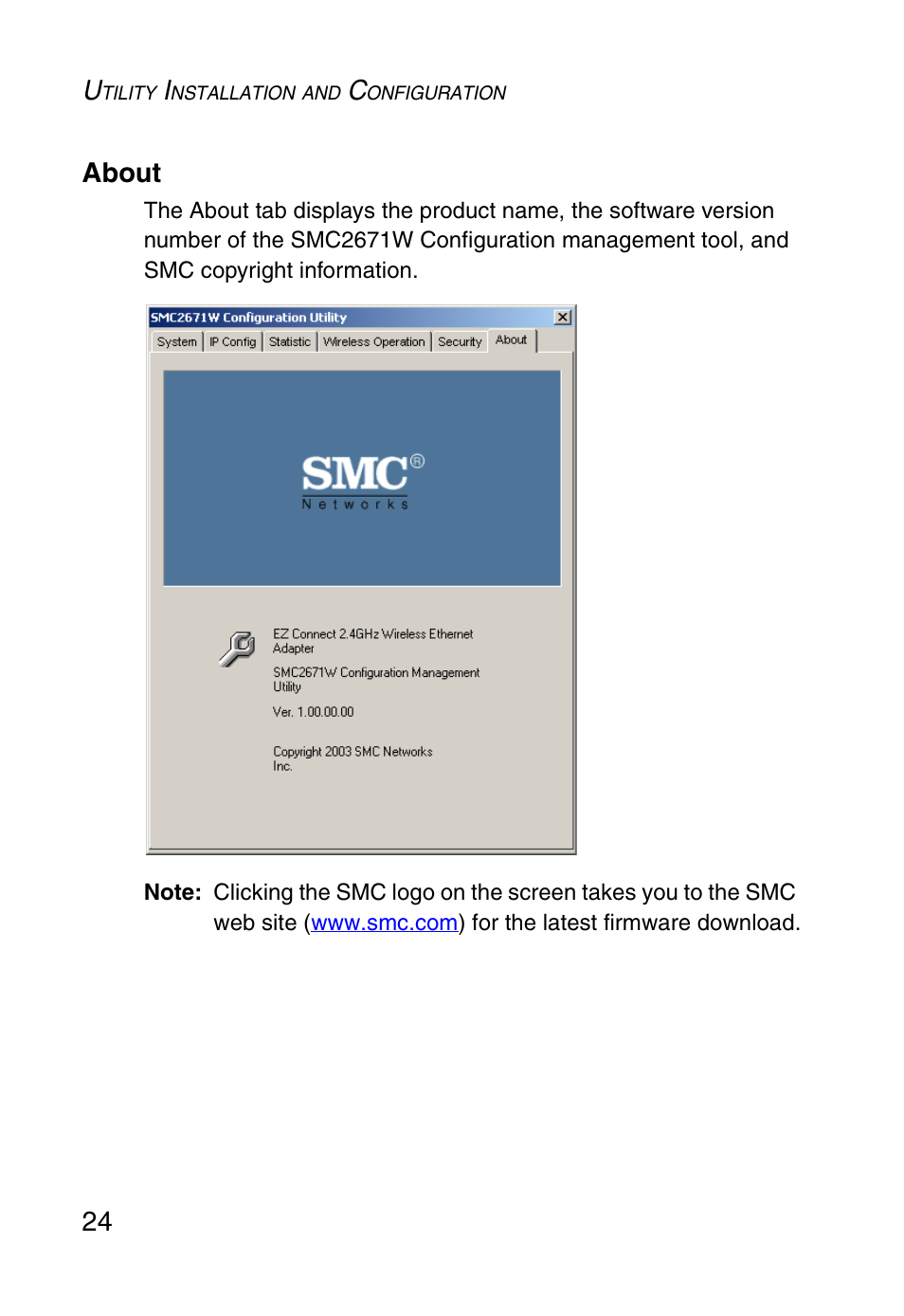 About, 24 about | SMC Networks 5MC2671W User Manual | Page 36 / 76