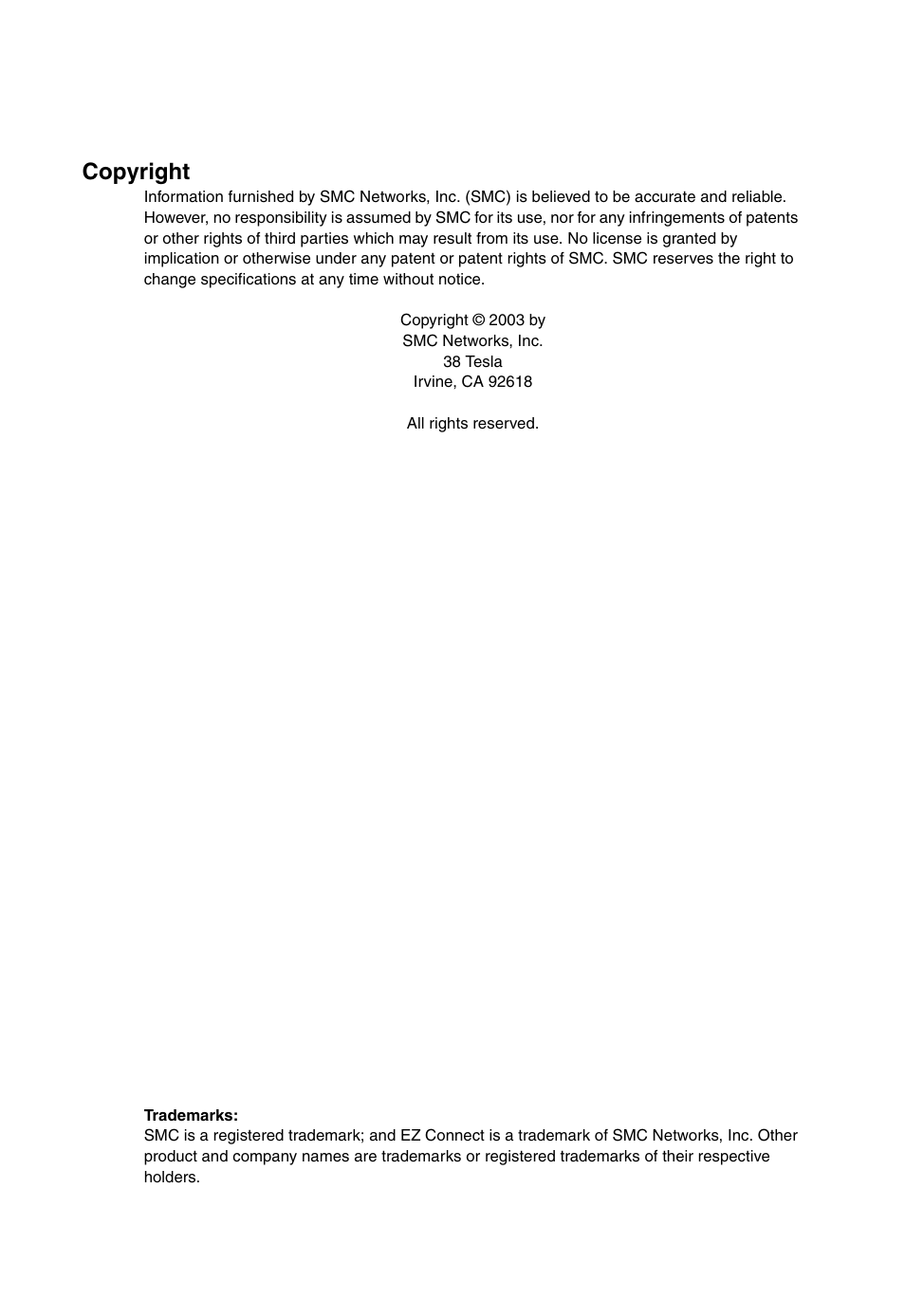 Copyright | SMC Networks 5MC2671W User Manual | Page 4 / 76