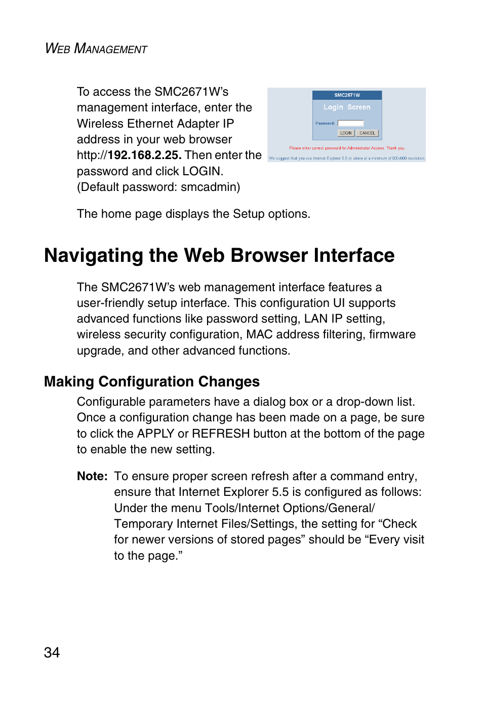 Navigating the web browser interface, Making configuration changes | SMC Networks 5MC2671W User Manual | Page 46 / 76