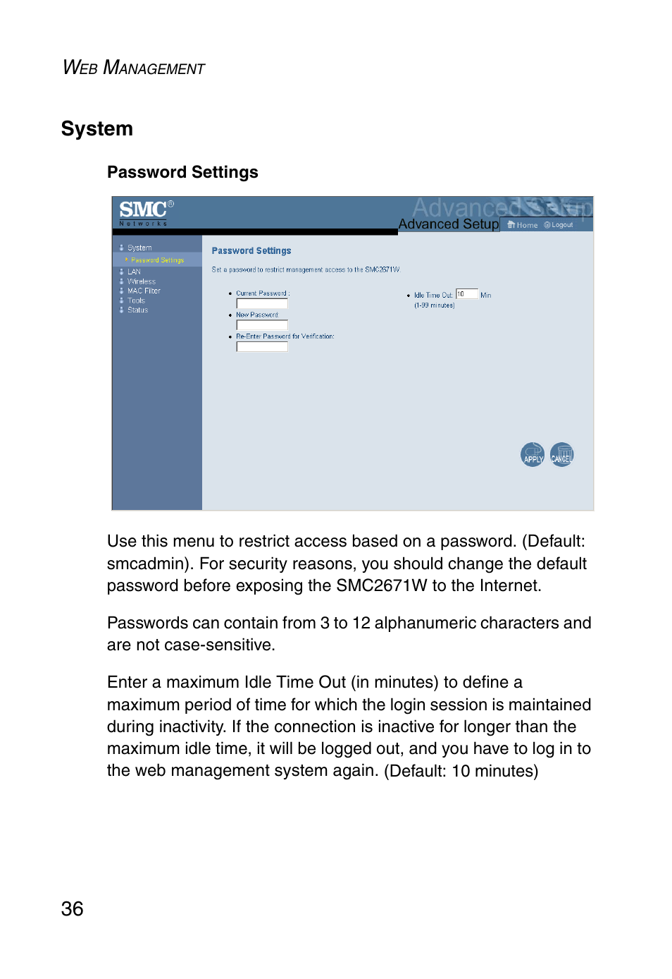 System, 36 system | SMC Networks 5MC2671W User Manual | Page 48 / 76