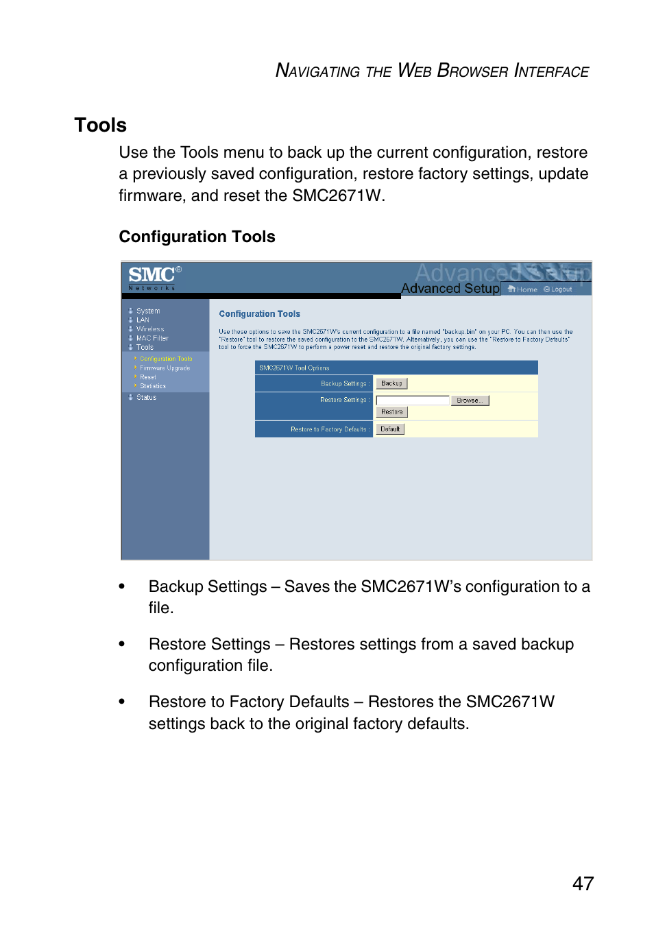 Tools, 47 tools | SMC Networks 5MC2671W User Manual | Page 59 / 76