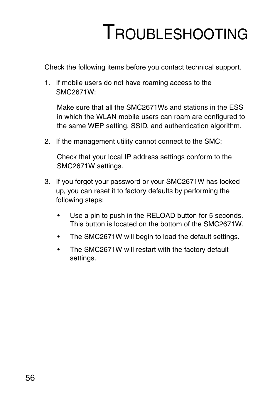 Troubleshooting, Roubleshooting | SMC Networks 5MC2671W User Manual | Page 68 / 76