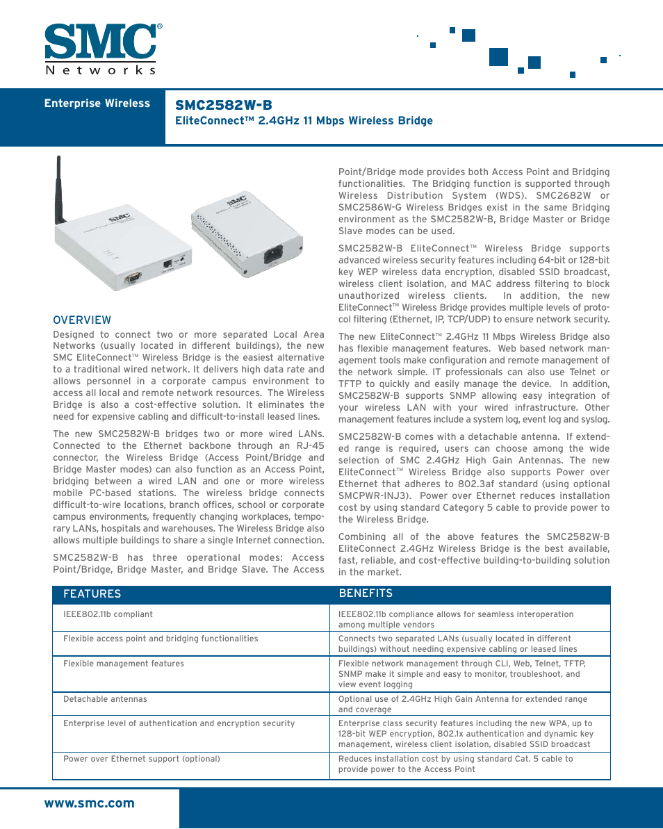 SMC Networks ELITECONNECT SMC2582W-B User Manual | 2 pages