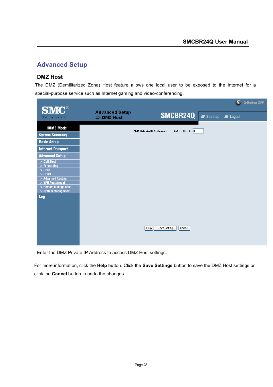 Advanced setup | SMC Networks SMC Barricade SMCBR24Q User Manual | Page 28 / 94