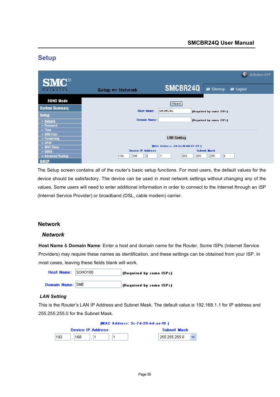 Setup | SMC Networks SMC Barricade SMCBR24Q User Manual | Page 50 / 94