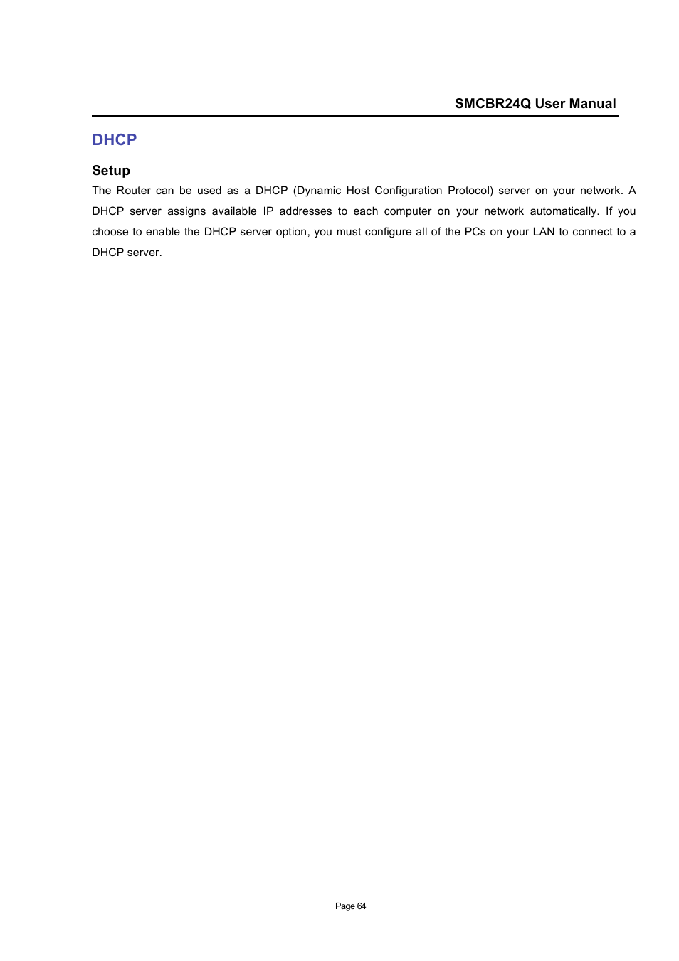 Dhcp | SMC Networks SMC Barricade SMCBR24Q User Manual | Page 64 / 94