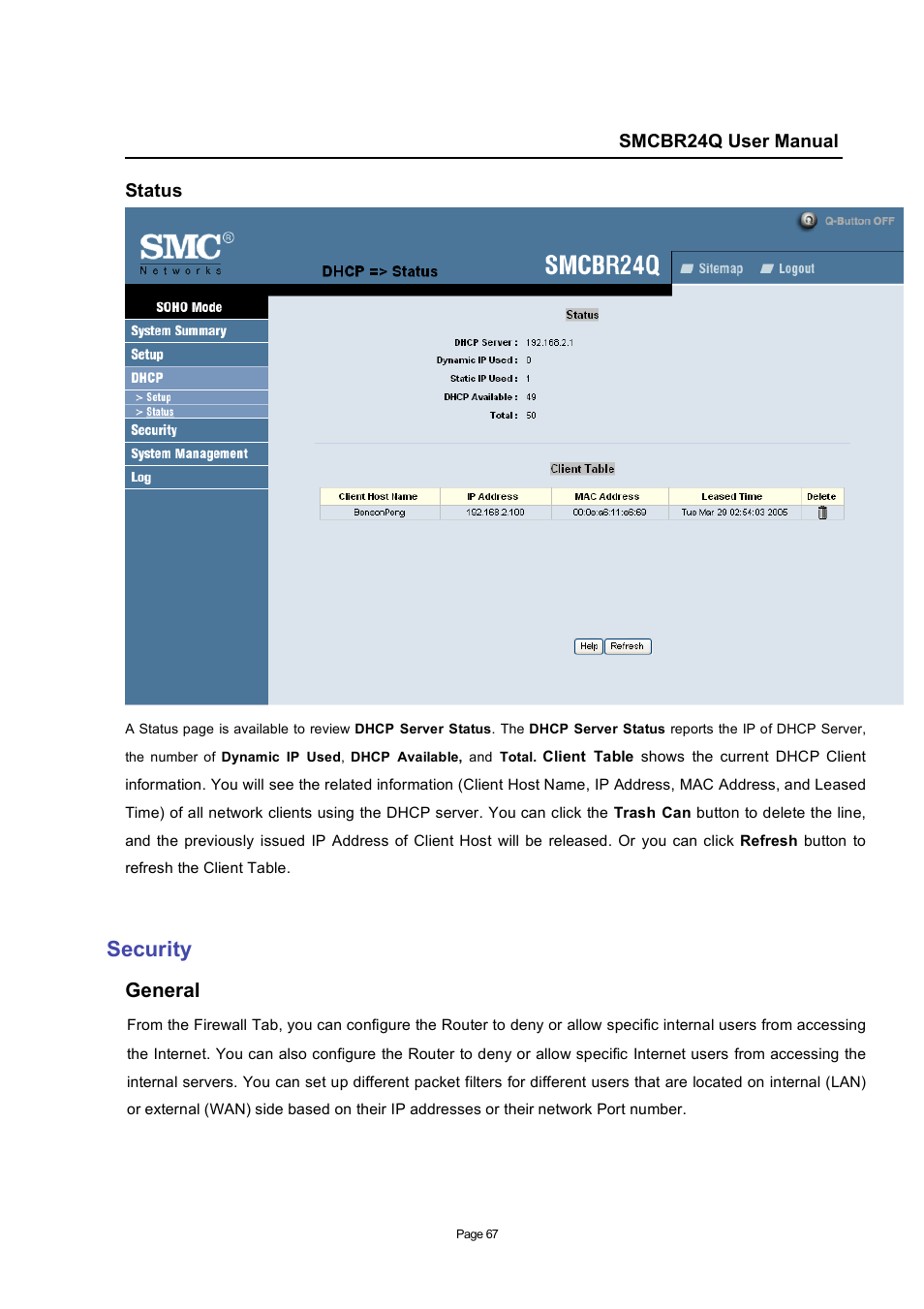 Security | SMC Networks SMC Barricade SMCBR24Q User Manual | Page 67 / 94