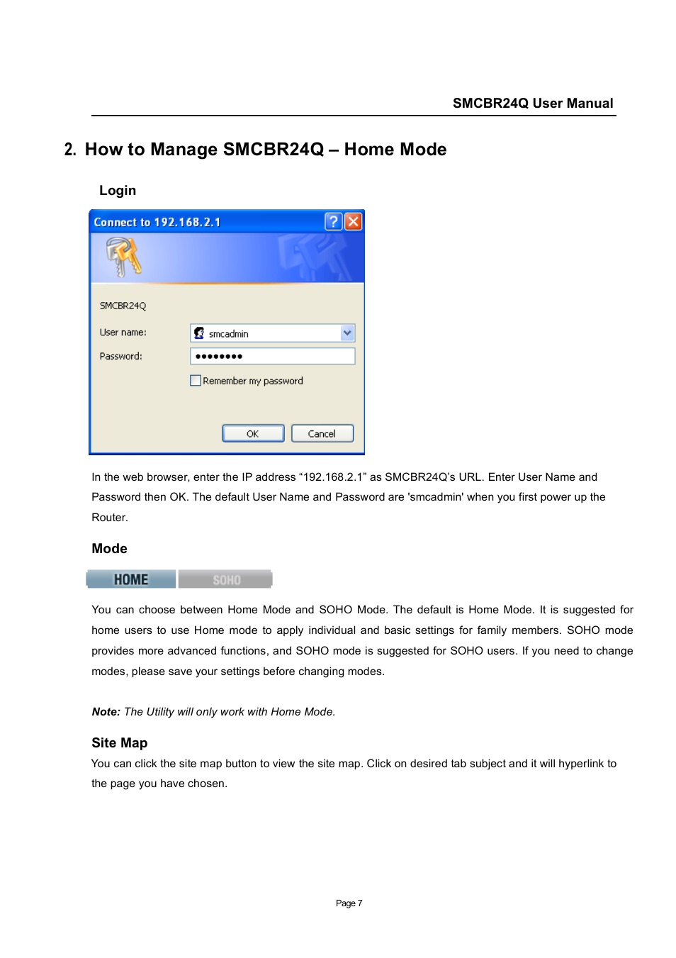 How to manage smcbr24q – home mode | SMC Networks SMC Barricade SMCBR24Q User Manual | Page 7 / 94