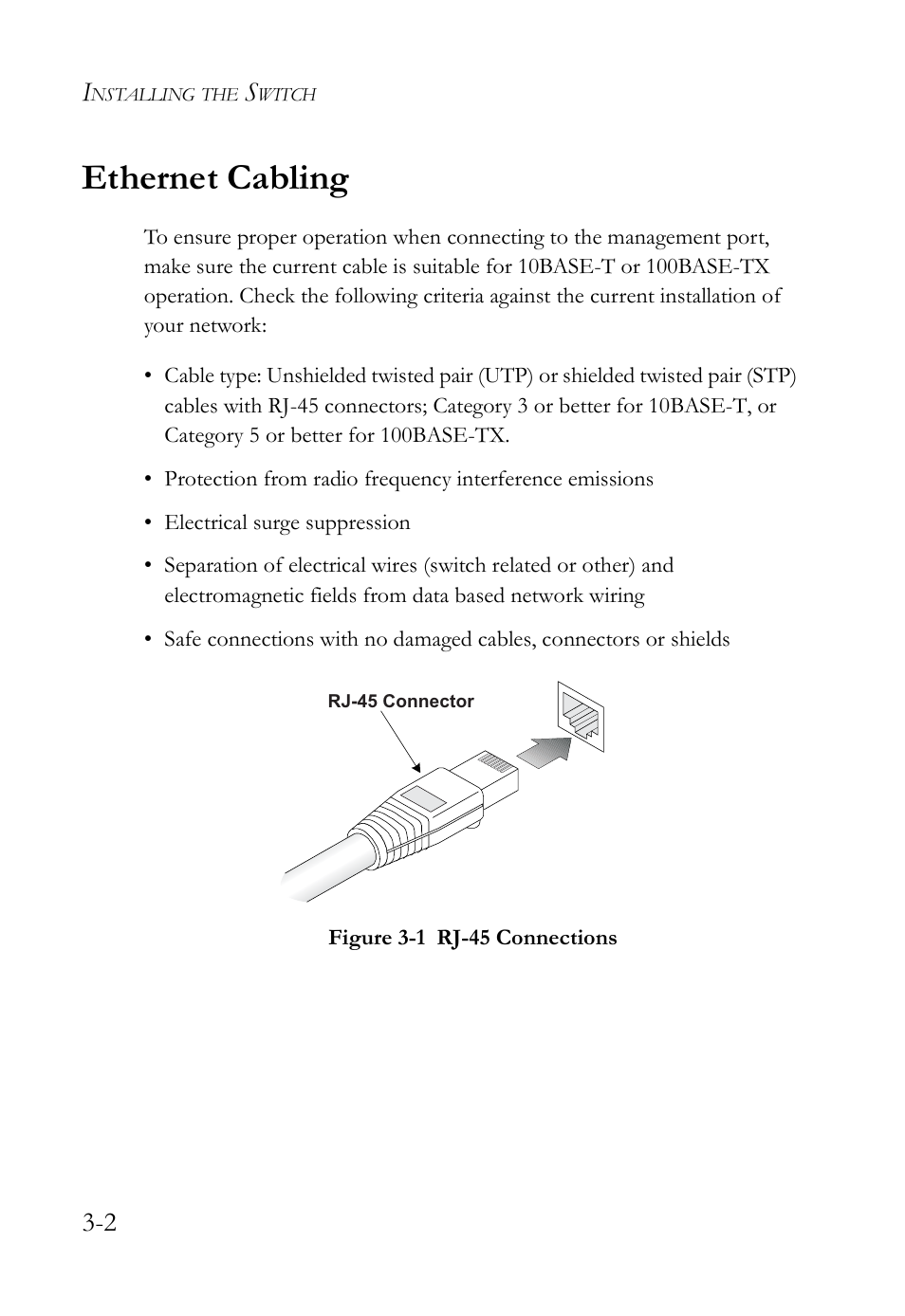 Ethernet cabling, Ethernet cabling -2, Figure 3-1 | Rj-45 connections -2 | SMC Networks 10G User Manual | Page 38 / 80