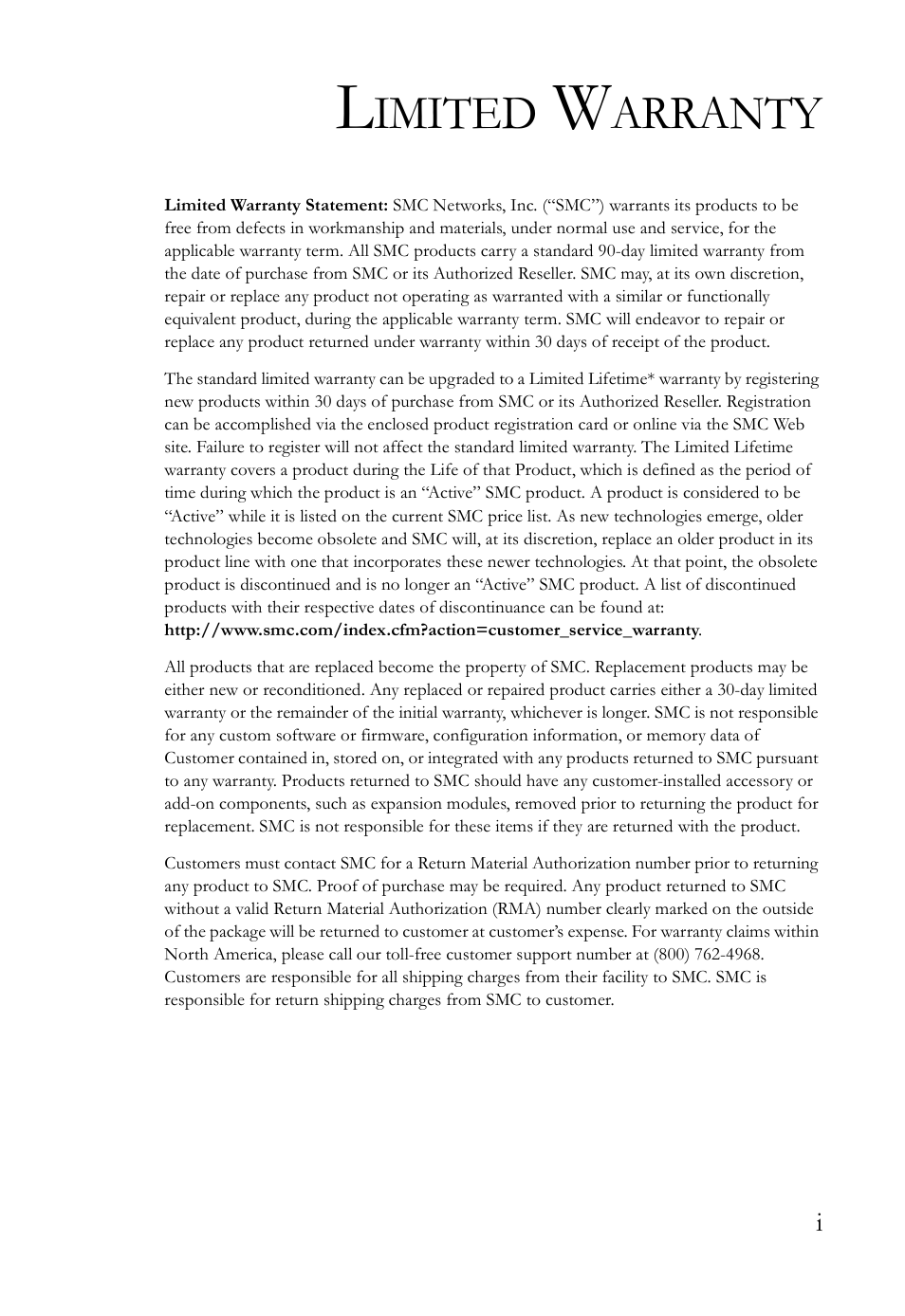 Imited, Arranty | SMC Networks 10G User Manual | Page 5 / 80