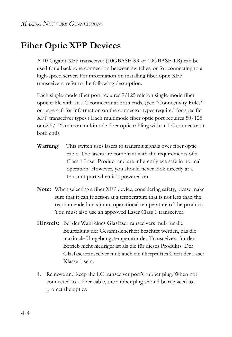 Fiber optic xfp devices, Fiber optic xfp devices -4 | SMC Networks 10G User Manual | Page 50 / 80