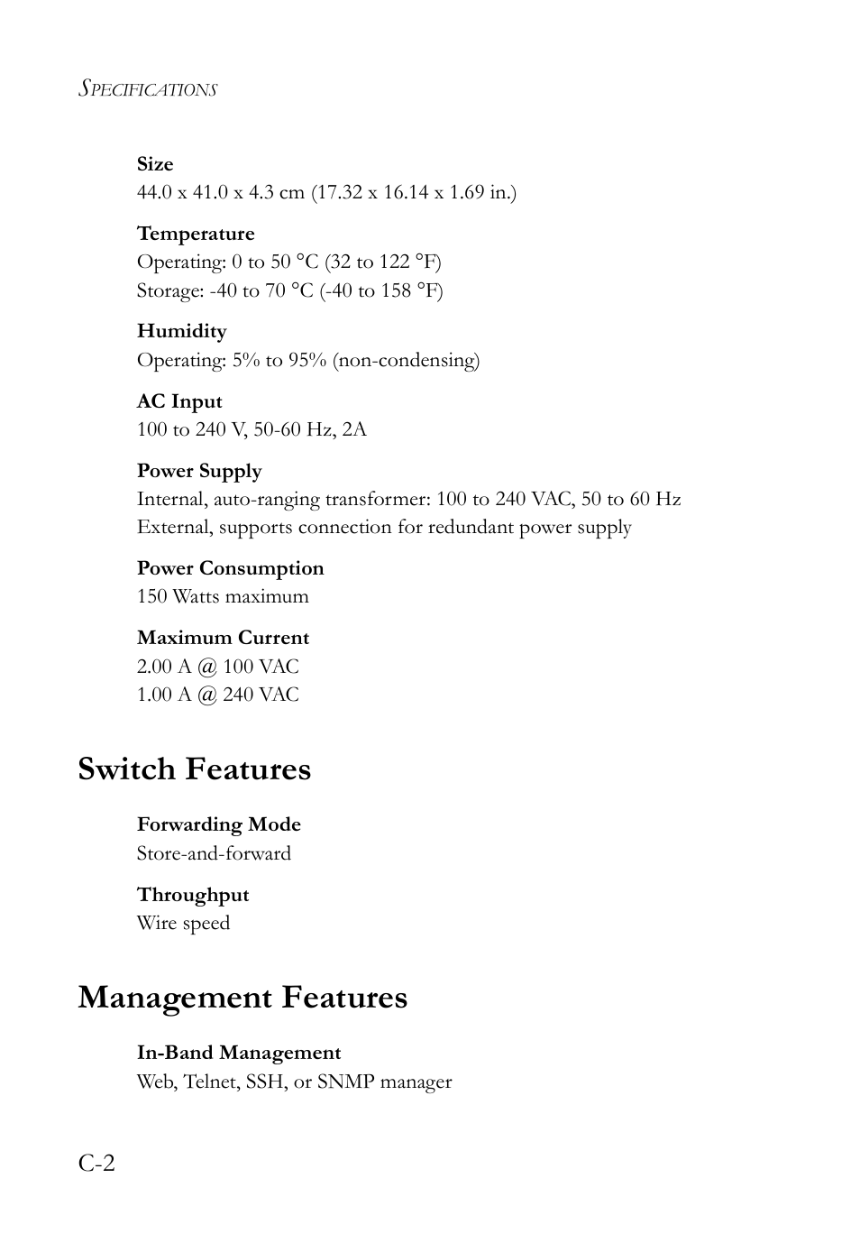 Switch features, Management features | SMC Networks 10G User Manual | Page 64 / 80