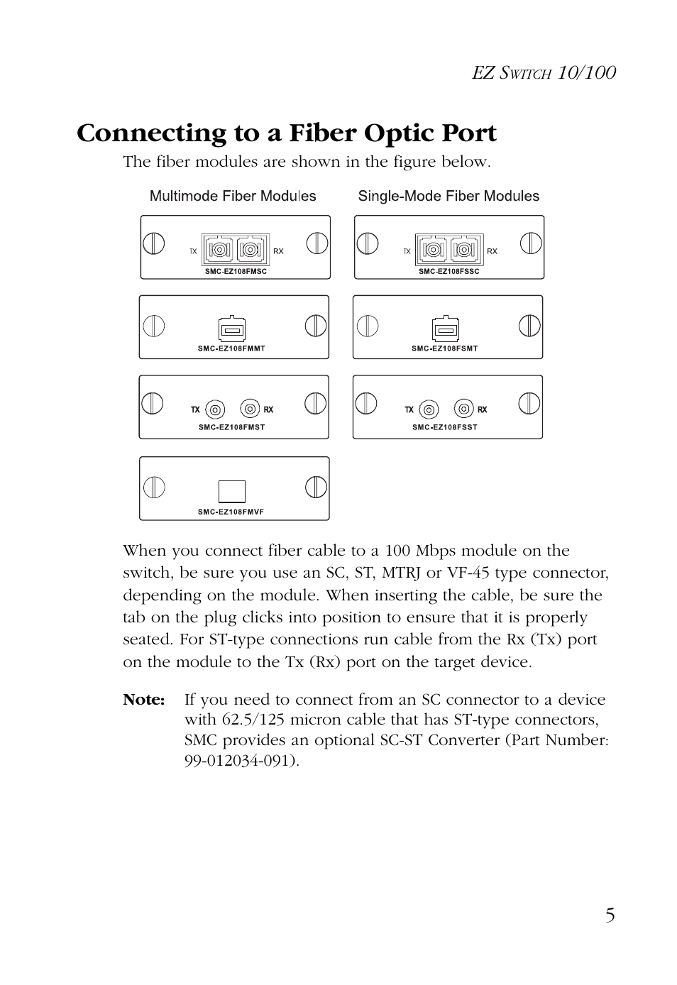 Connecting to a fiber optic port | SMC Networks 24/16 User Manual | Page 16 / 31