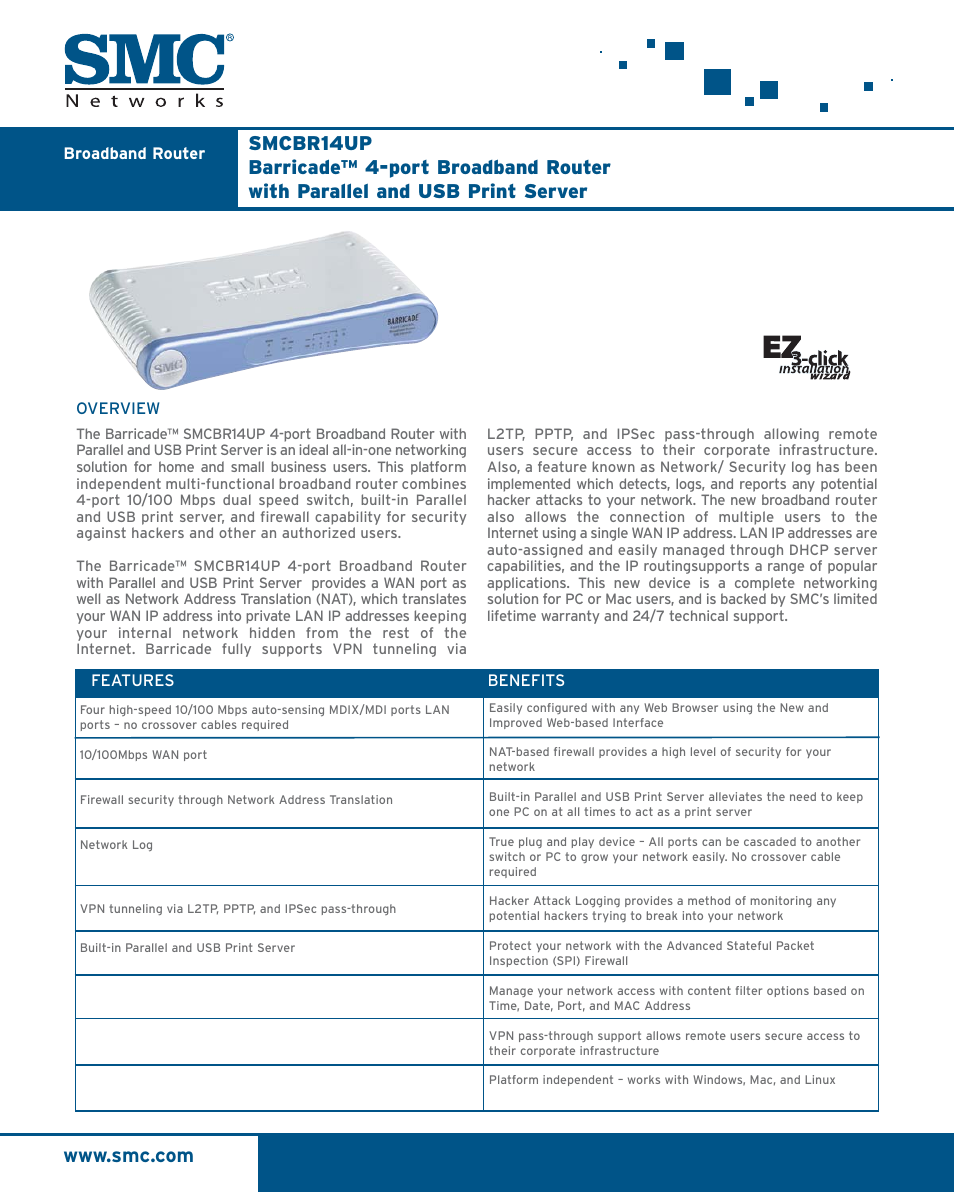 SMC Networks SMC Barricade SMCBR14UP User Manual | 2 pages