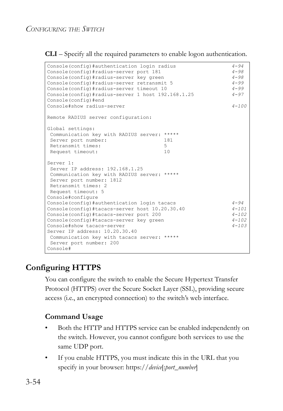 Configuring https, Configuring https -54, Command usage | SMC Networks SMC TigerStack IV SMC6224M User Manual | Page 108 / 522