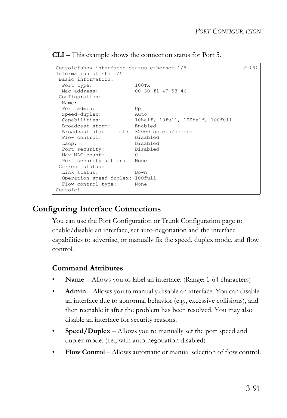 Configuring interface connections, Configuring interface connections -91 | SMC Networks SMC TigerStack IV SMC6224M User Manual | Page 145 / 522