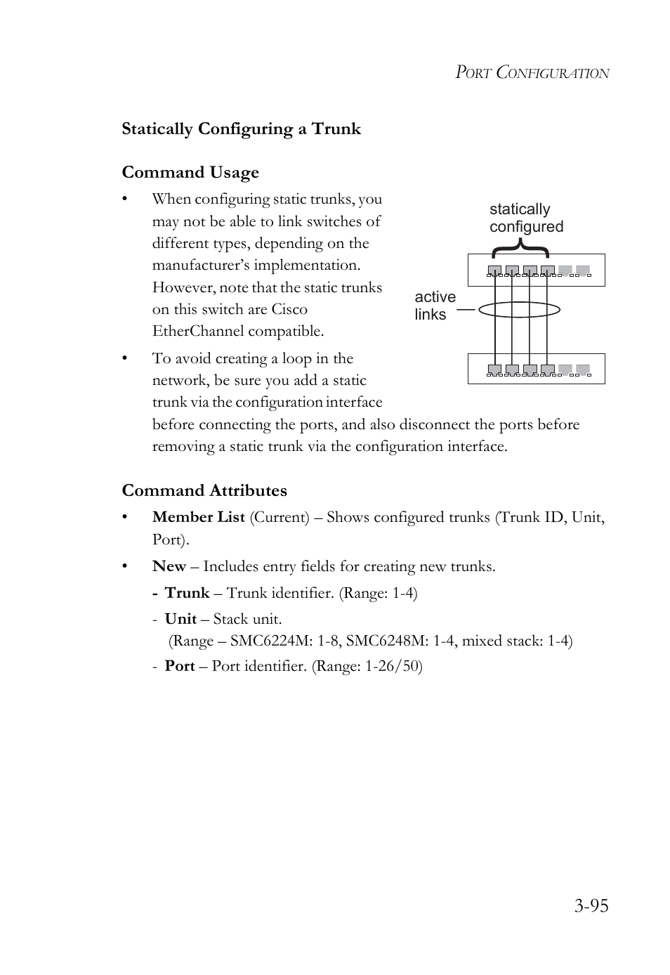 Statically configuring a trunk, Statically configuring a trunk -95 | SMC Networks SMC TigerStack IV SMC6224M User Manual | Page 149 / 522