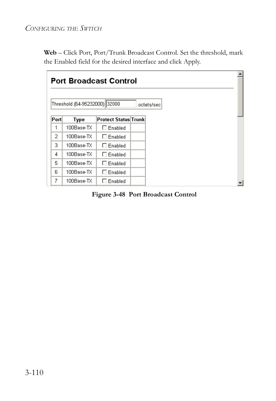 Figure 3-48 port broadcast control -110 | SMC Networks SMC TigerStack IV SMC6224M User Manual | Page 164 / 522