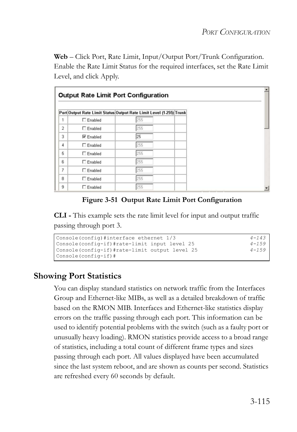 Showing port statistics, Showing port statistics -115 | SMC Networks SMC TigerStack IV SMC6224M User Manual | Page 169 / 522