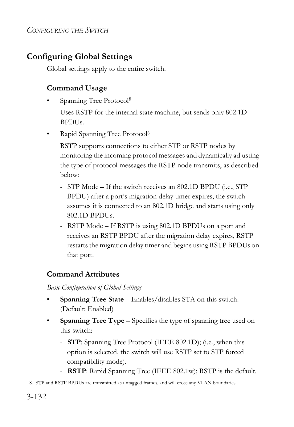 Configuring global settings, Configuring global settings -132, 132 configuring global settings | SMC Networks SMC TigerStack IV SMC6224M User Manual | Page 186 / 522