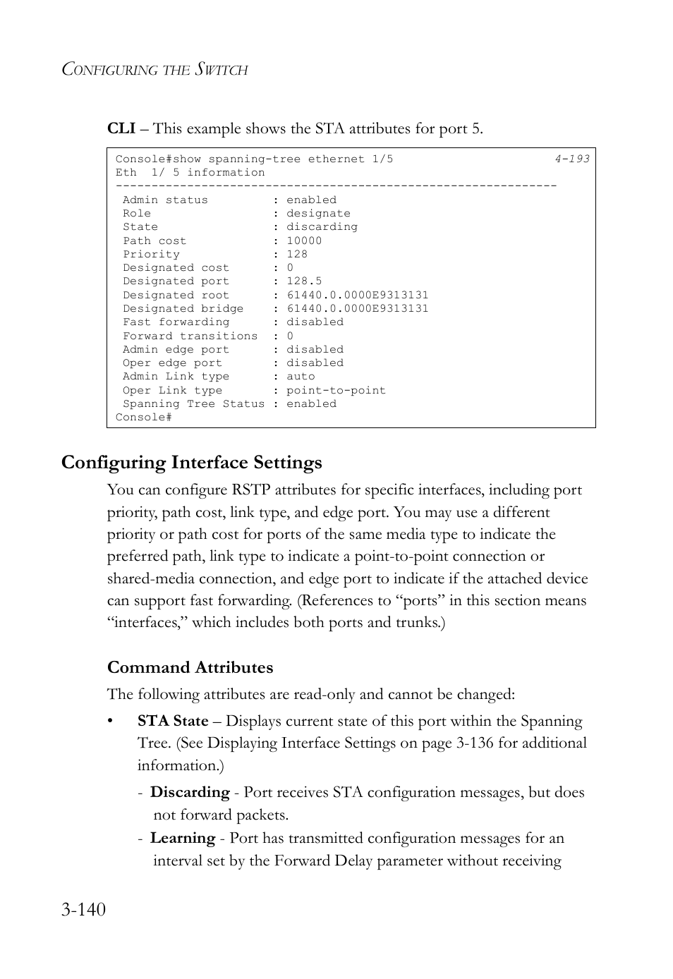 Configuring interface settings, Configuring interface settings -140 | SMC Networks SMC TigerStack IV SMC6224M User Manual | Page 194 / 522