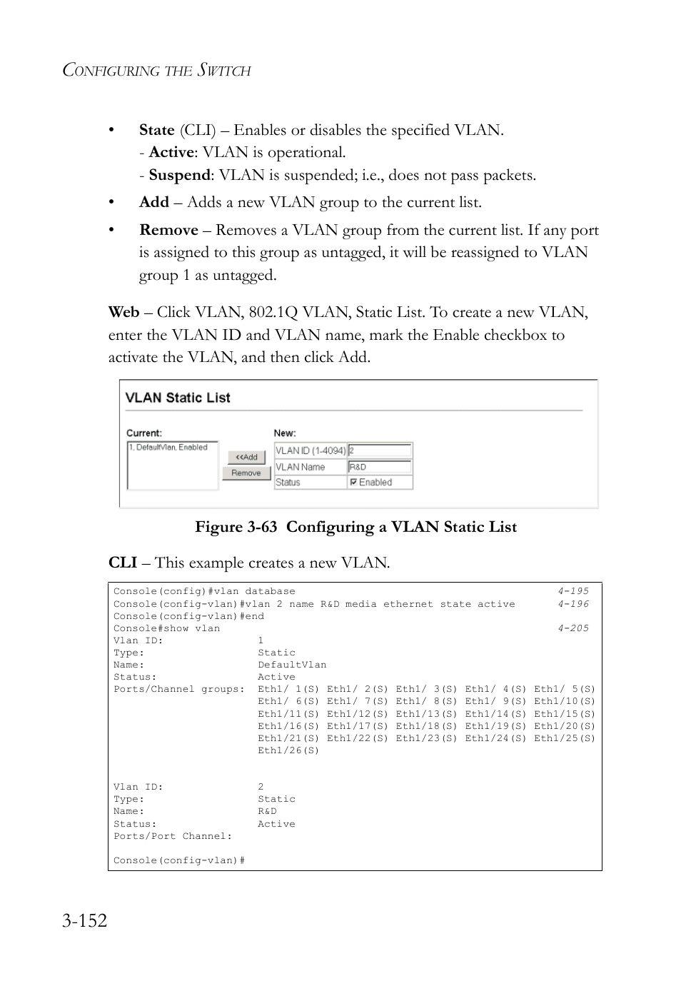 Figure 3-63 configuring a vlan static list -152 | SMC Networks SMC TigerStack IV SMC6224M User Manual | Page 206 / 522