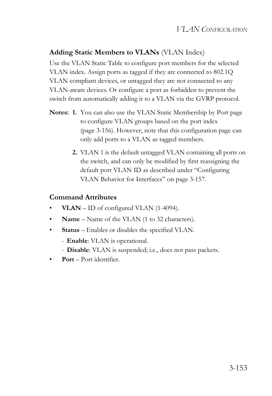 Adding static members to vlans (vlan index), Adding static members to vlans (vlan index) -153, Vlan c | SMC Networks SMC TigerStack IV SMC6224M User Manual | Page 207 / 522