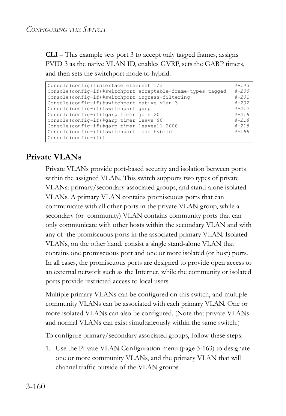 Private vlans, Private vlans -160 | SMC Networks SMC TigerStack IV SMC6224M User Manual | Page 214 / 522