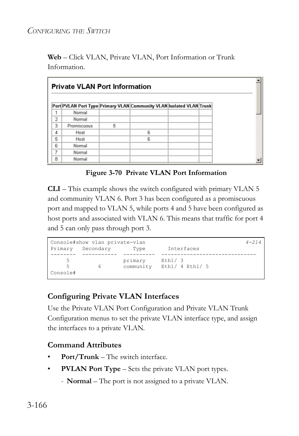 Configuring private vlan interfaces, Configuring private vlan interfaces -166, Figure 3-70 private vlan port information -166 | SMC Networks SMC TigerStack IV SMC6224M User Manual | Page 220 / 522