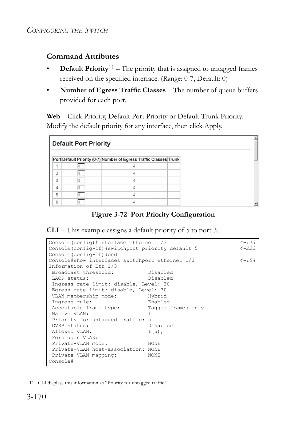 Figure 3-72 port priority configuration -170, Command attributes | SMC Networks SMC TigerStack IV SMC6224M User Manual | Page 224 / 522