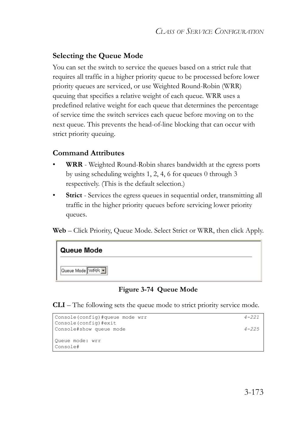 Selecting the queue mode, Selecting the queue mode -173, Figure 3-74 queue mode -173 | Command attributes | SMC Networks SMC TigerStack IV SMC6224M User Manual | Page 227 / 522