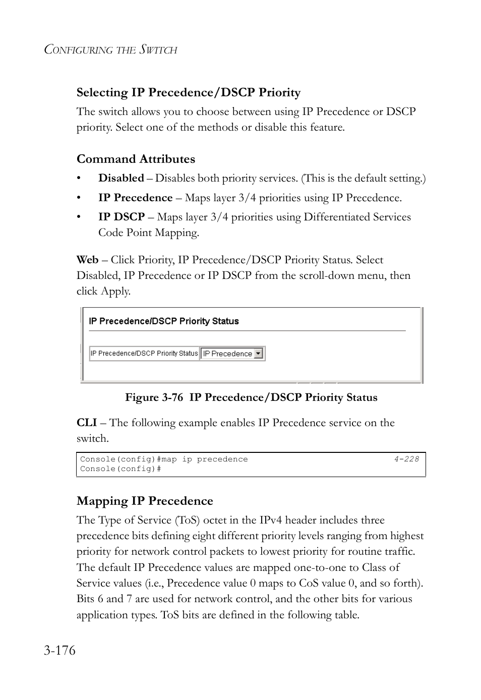 Selecting ip precedence/dscp priority, Mapping ip precedence | SMC Networks SMC TigerStack IV SMC6224M User Manual | Page 230 / 522