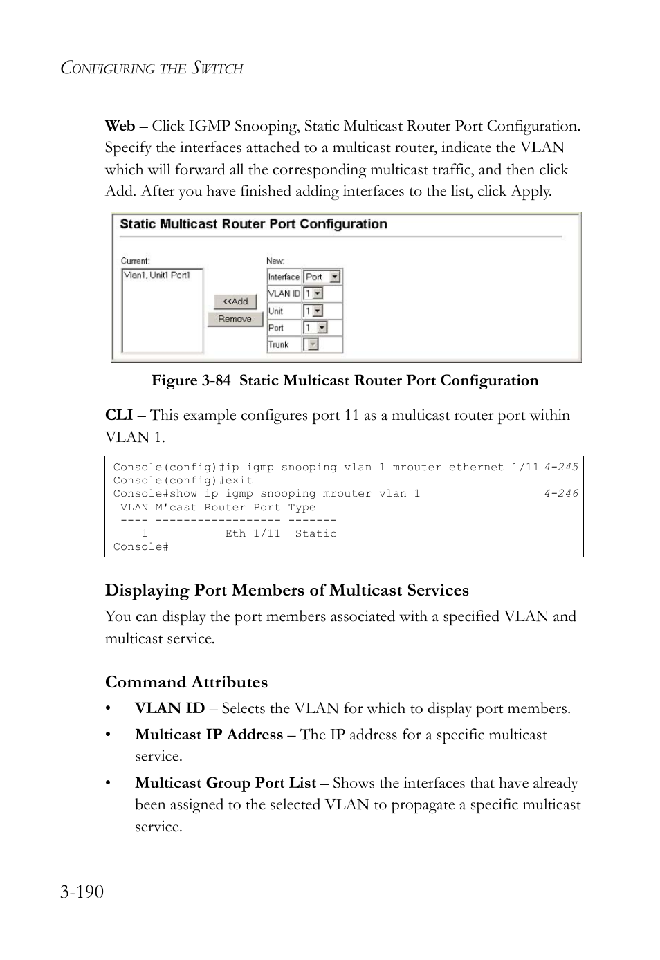 Displaying port members of multicast services, Displaying port members of multicast services -190 | SMC Networks SMC TigerStack IV SMC6224M User Manual | Page 244 / 522