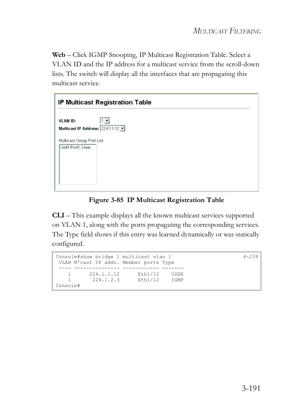 Figure 3-85 ip multicast registration table -191 | SMC Networks SMC TigerStack IV SMC6224M User Manual | Page 245 / 522