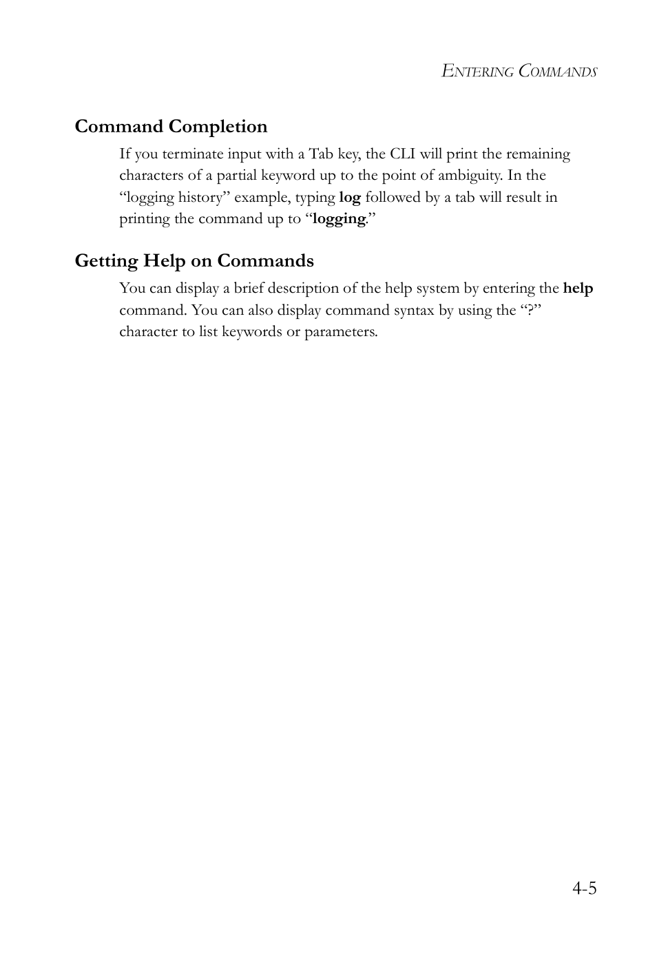 Command completion, Getting help on commands, Command completion -5 getting help on commands -5 | SMC Networks SMC TigerStack IV SMC6224M User Manual | Page 253 / 522