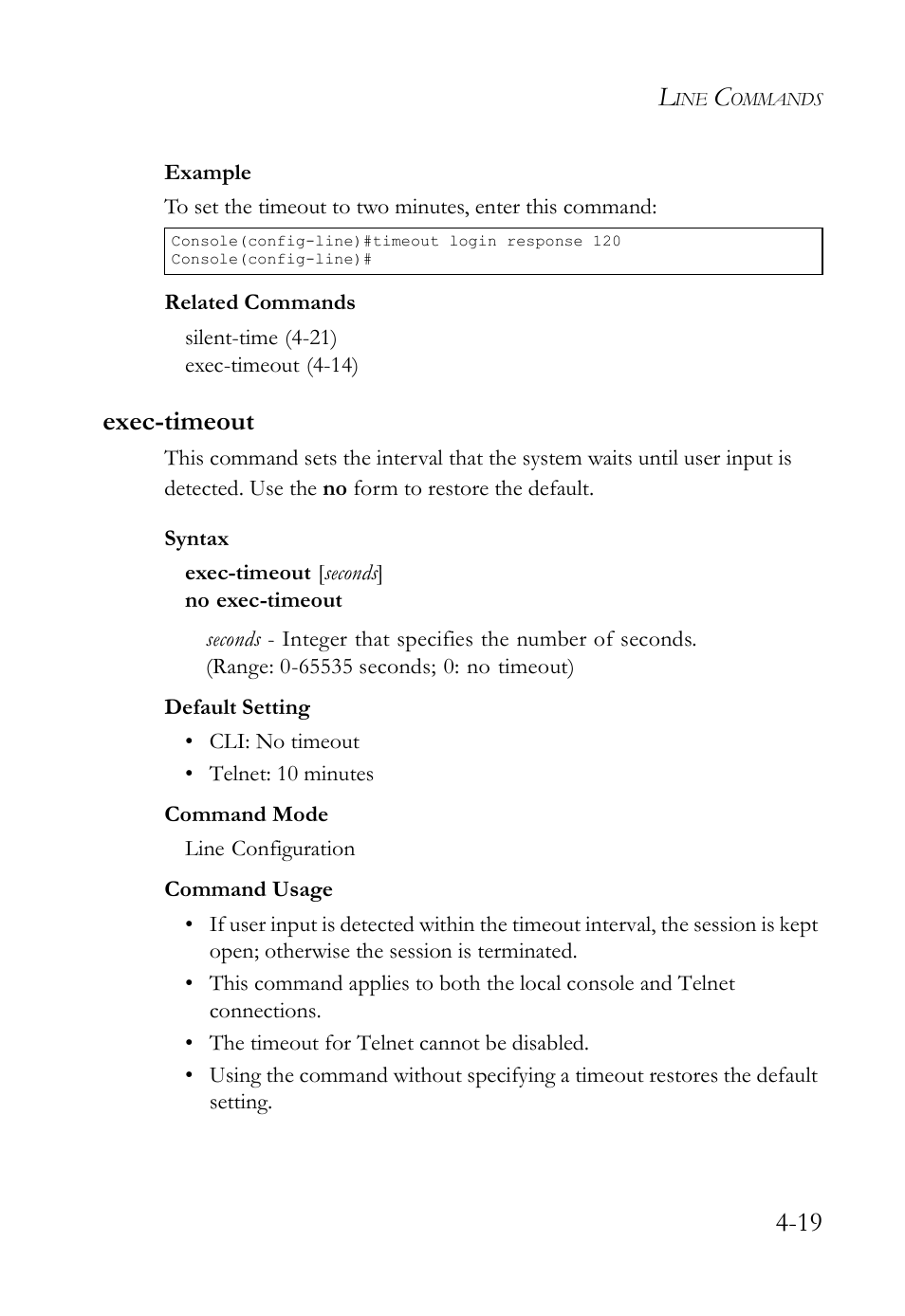 Exec-timeout, Exec-timeout -19 | SMC Networks SMC TigerStack IV SMC6224M User Manual | Page 267 / 522