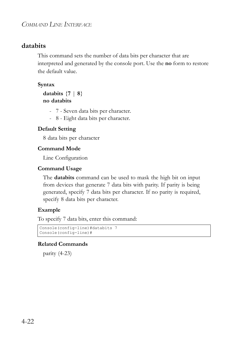 Databits, Databits -22, 22 databits | SMC Networks SMC TigerStack IV SMC6224M User Manual | Page 270 / 522