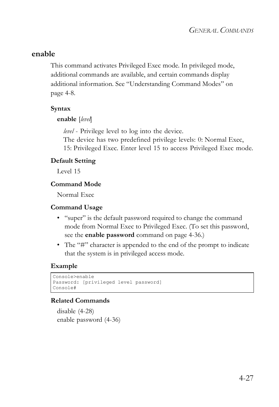 Enable, Enable -27, 27 enable | SMC Networks SMC TigerStack IV SMC6224M User Manual | Page 275 / 522