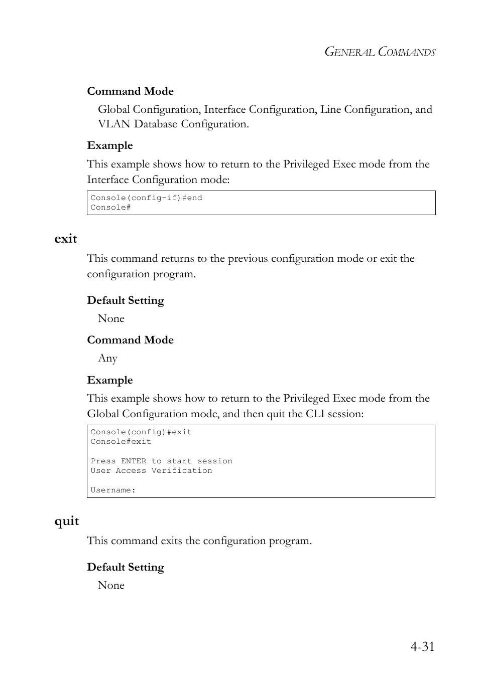 Exit, Quit, Exit -31 | Quit -31 | SMC Networks SMC TigerStack IV SMC6224M User Manual | Page 279 / 522